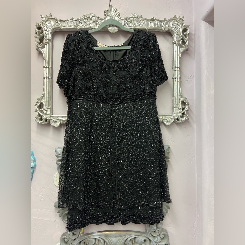 Laurence Kazar Black Beaded Mini Dress